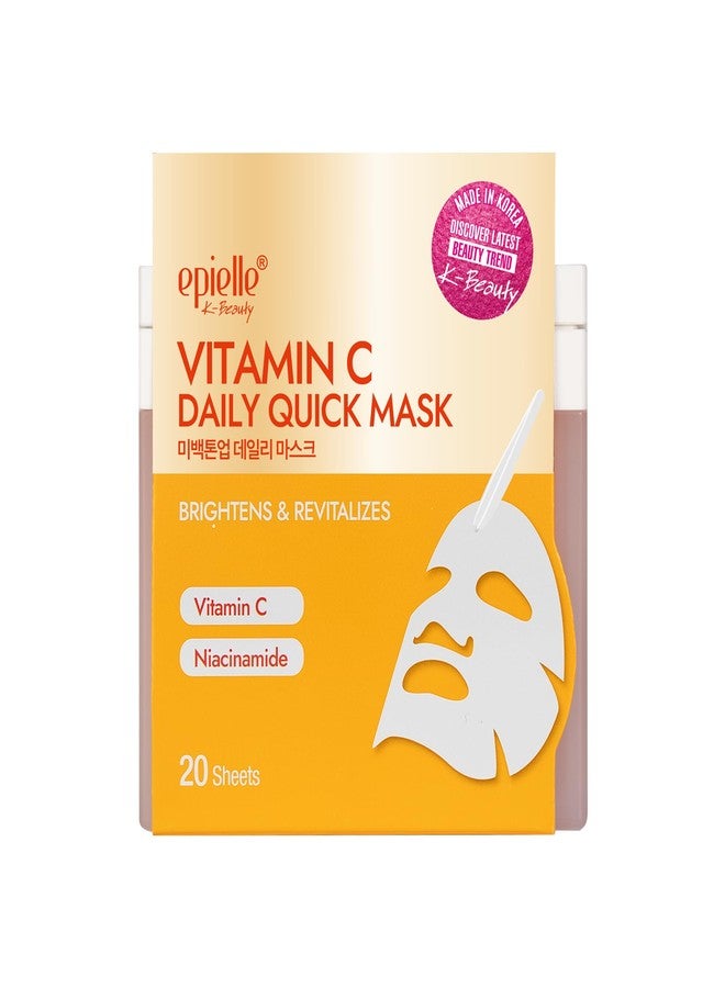 Epielle Vitamin C Korean Face Masks 20 Pack - Brightening Sheet Masks with Niacinamide for Dark Spots & Glowing Skin, Stocking Stuffers for Women - Image 1